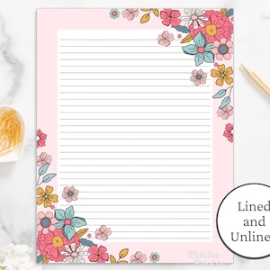 Papelería floral imprimible, papel forrado floral, papel de papelería imprimible, papel de diario, papel estacionario de descarga digital, carta de penpal