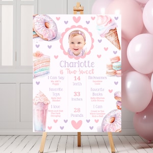 Segno di pietra miliare di due dolci compleanni Segno di pietra miliare di due dolci feste Poster di pietra miliare di compleanno di gelato Bordo di pietra miliare di compleanno di due dolci pietra miliare 2° compleanno TW1