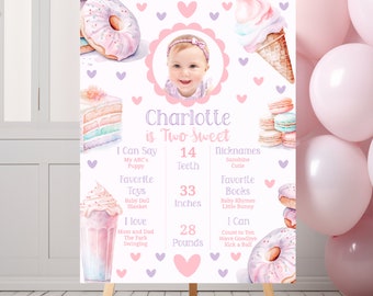 Two Sweet Birthday Milestone Sign Two Sweet Party Milestone Poster Ice Cream Birthday Milestone Board Two Sweet Milestone 2nd Birthday TW1
