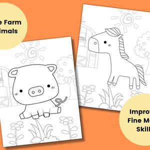 Páginas para colorear de granja para niños, juegos de fiesta para niños, recuerdo de cumpleaños de granja, hoja para colorear de animales, actividades de baby shower, educación en casa imprimible imagen 3