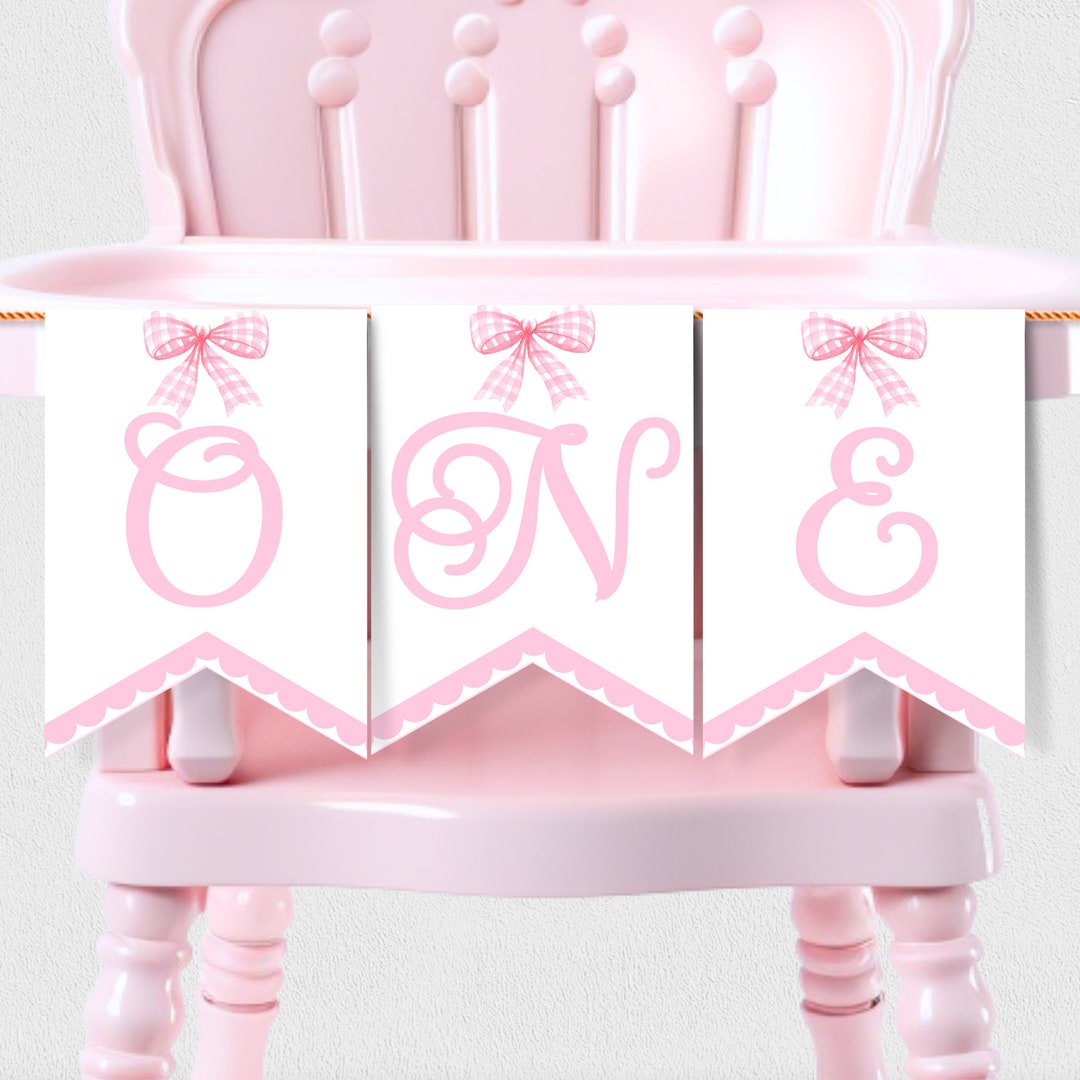 Bow High Chair Banner Girl 1st Birthday Decor Pink Bow Party Highchair ...