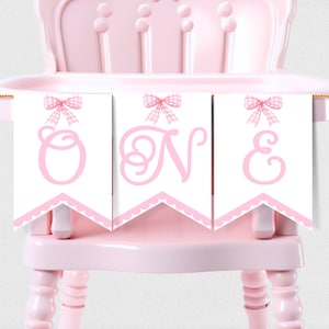 Bow High Chair Banner Girl 1st Birthday Decor Pink Bow Party Highchair Garland Pink Girl Birthday Pink Bow Decor Girl First Birthday PINK1