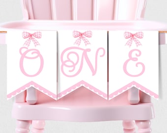 Bow High Chair Banner Girl 1st Birthday Decor Pink Bow Party Highchair Garland Pink Girl Birthday Pink Bow Decor Girl First Birthday PINK1