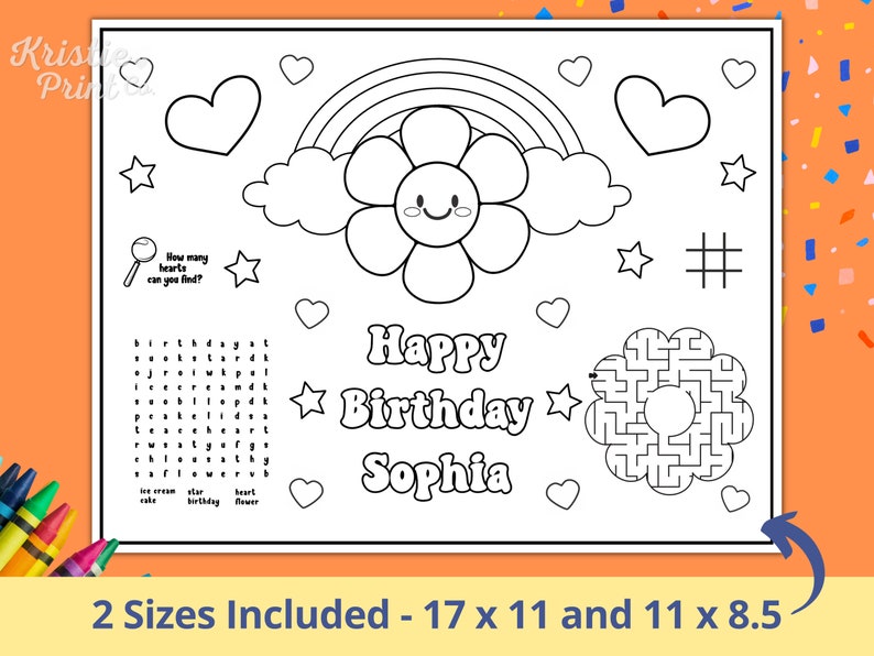 Happy Birthday Coloring Page Editable, Flower Birthday Favors, Flower