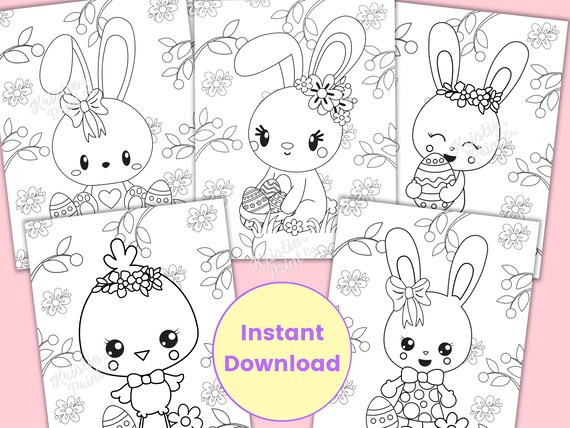 Cute Easter Coloring Pages, Easter Kids Activity, Party Favor, Easter Coloring Sheet, Coloring Pages for Kids, Printable Coloring Pages