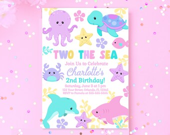 Two The Sea Birthday Invitation Under The Sea Party Girl Birthday Invite Two The Sea Party Girl 2nd Birthday Invite Second Birthday Cute S12