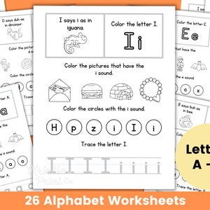 Preschool and Kindergarten Alphabet Worksheets, Uppercase and Lowercase Alphabet Printables, Phonics Worksheets, Letter Sounds Worksheet
