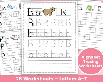 26 Letter Tracing Worksheets, Handwriting Practice Worksheets for Kids, Kindergarten Homeschool Printables, Preschool Worksheets, Lowercase