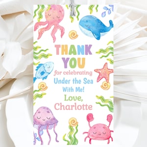 Oneder the Sea Thank You Tags Under The Sea Party Printable Favor Tags 1St Birthday Girl Ocean Birthday Favor Tag Template Cute Favor UND1