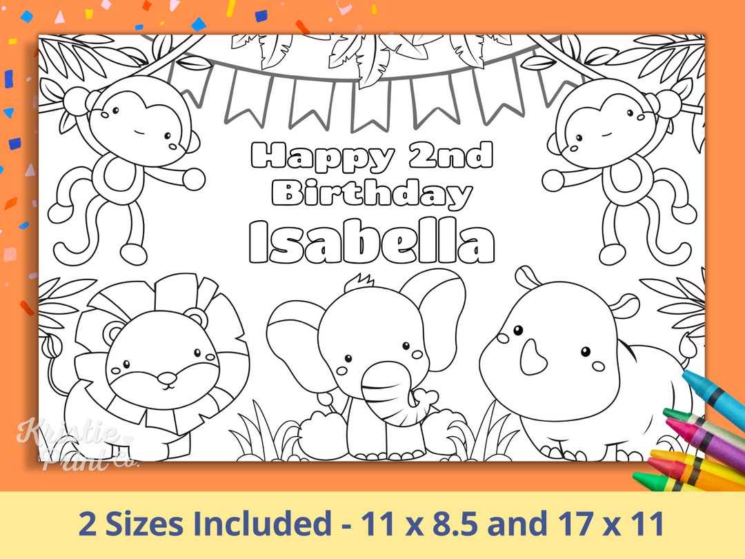 Happy Birthday Coloring Page Editable, Birthday Party Coloring Placemat ...