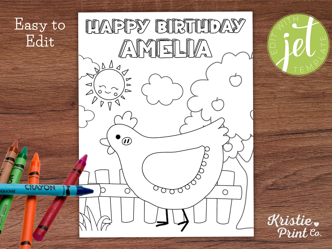 Editable Chicken Coloring Page, Chicken Birthday Party, Chicken Party ...