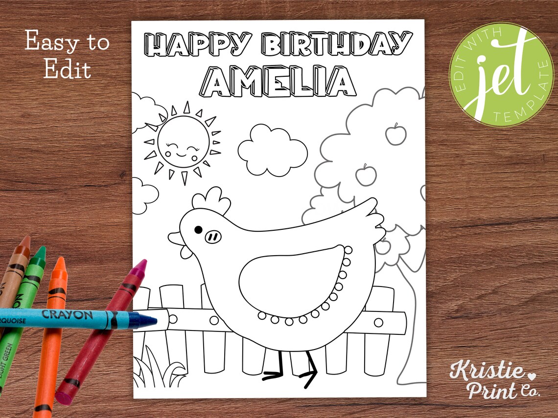 Editable Chicken Coloring Page, Chicken Birthday Party, Chicken Party ...