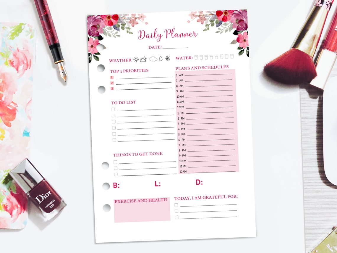 Planner Printable Hourly, Floral Planner Printable, Beautiful Planner ...