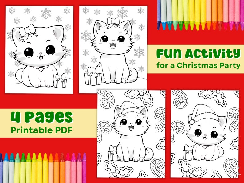 Cute Christmas Cat Coloring Pages Cat Coloring Page for Kids Party ...
