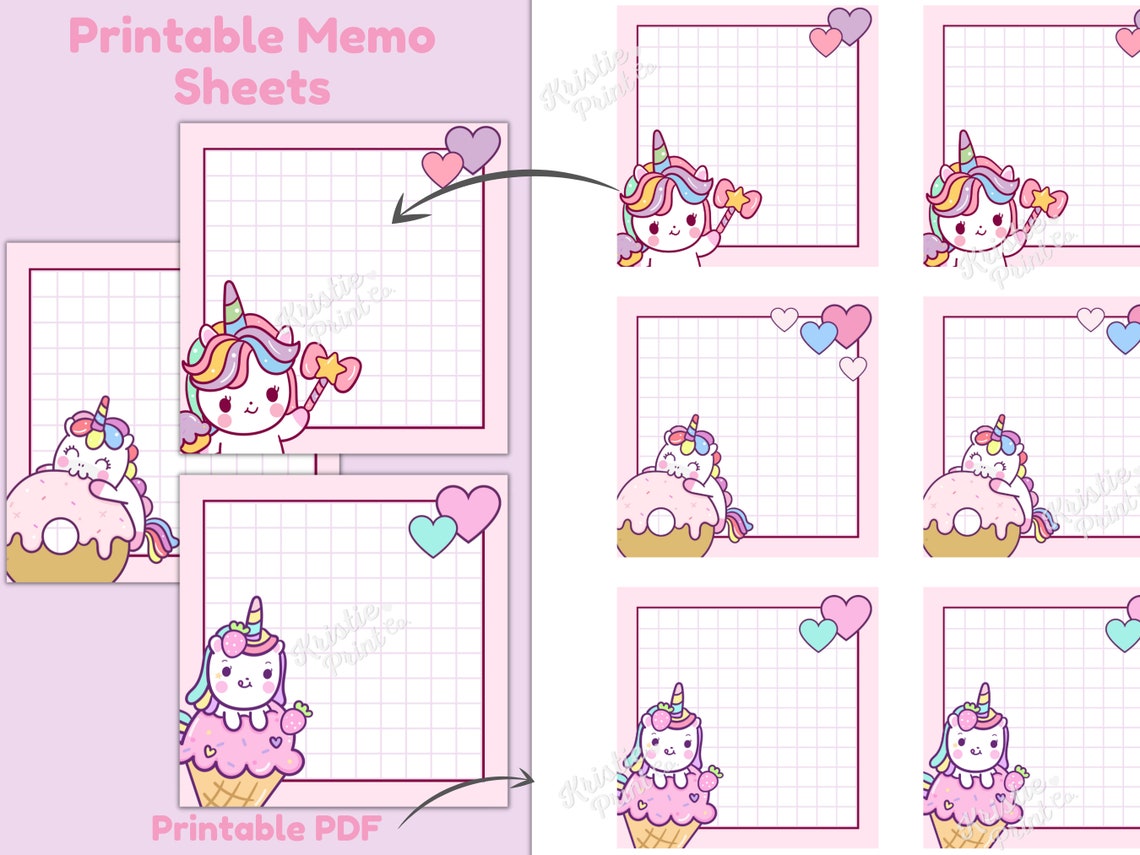 Printable Memo Pad, Kawaii Stationary, Unicorn Memo Pad, Kawaii Memo ...
