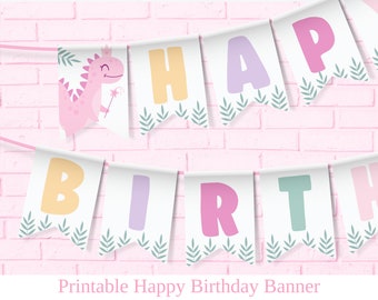 Verjaardagsbanner met dinosaurusmotief voor een meisje, roze dinosaurus verjaardagsdecoratie, dinosaurusfeestdecoratie voor een meisje, dinosaurusfeestje voor een meisje, eerste verjaardag van een meisje DIN2