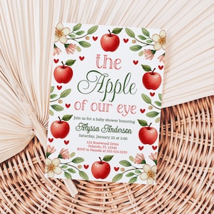 Apple of Our Eye Baby Shower Invitations Apple of My Eye Printable Invitation Fall Baby Shower Invite Apple Baby Shower Editable Invite AP12