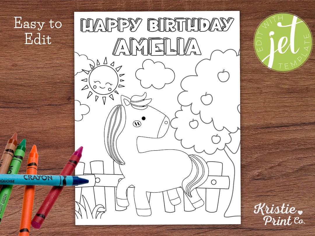 Editable Horse Birthday Coloring Page Printable Horse Theme - Etsy