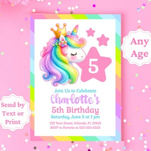 Birthday Invitations for Girls Unicorn Birthday Rainbow Unicorn Invitation Template Magical Unicorn Party Invite Pastel Unicorn Invite GUI2