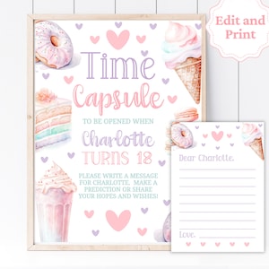Time Capsule Sweet One Geburtstag Zeitkapsel Zeichen Zeitkapsel Karten 1. Geburtstag Mädchen ersten Geburtstag Donut Time Capsule druckbare Zeichen SWE1
