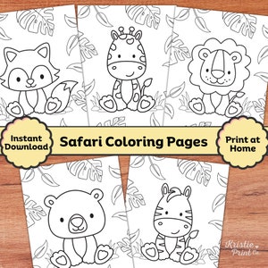 Printable Safari Animals Coloring Pages for Kids Toddler Coloring Download Jungle Coloring Book Motor Skills Safari Birthday Favor Cute SAF1