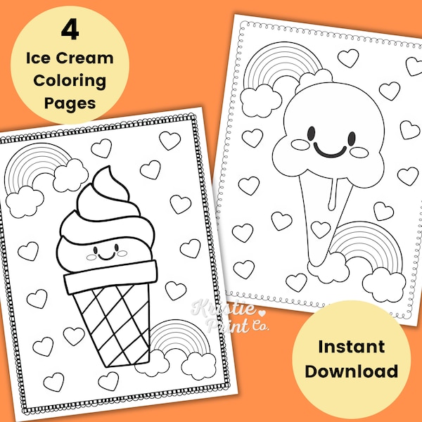 Ice Cream Coloring Page for Kids, Kids Party Games, Ice Cream Birthday Favors, Baby Shower, Ice Cream Party Printable, Ice Cream Activity