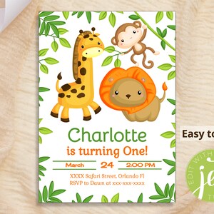 Invito di compleanno Safari modificabile, Invito Safari, Invito compleanno tema giungla, Modello Safari, Download digitale invito bambini