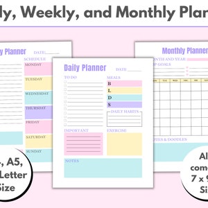 Cute Printable daily planner, Printable weekly planner, printable Monthly planner, printable calendar, cute planner, Planner set inserts