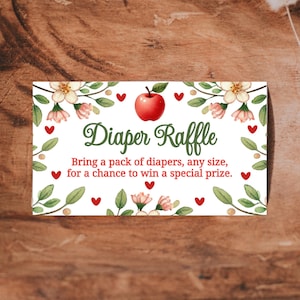 Tarjeta de rifa de pañales para baby shower Apple of Our Eye Boleto de rifa de pañales para baby shower Apple Baby Shower de niña Juego de baby shower con temática de otoño AP12
