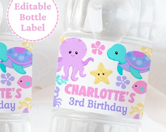 Under the Sea Water Bottle Label Under the Sea Party Water Bottle Wrappers Ocean Party Decor Sea Animal Water Bottle Label Template UNDE2
