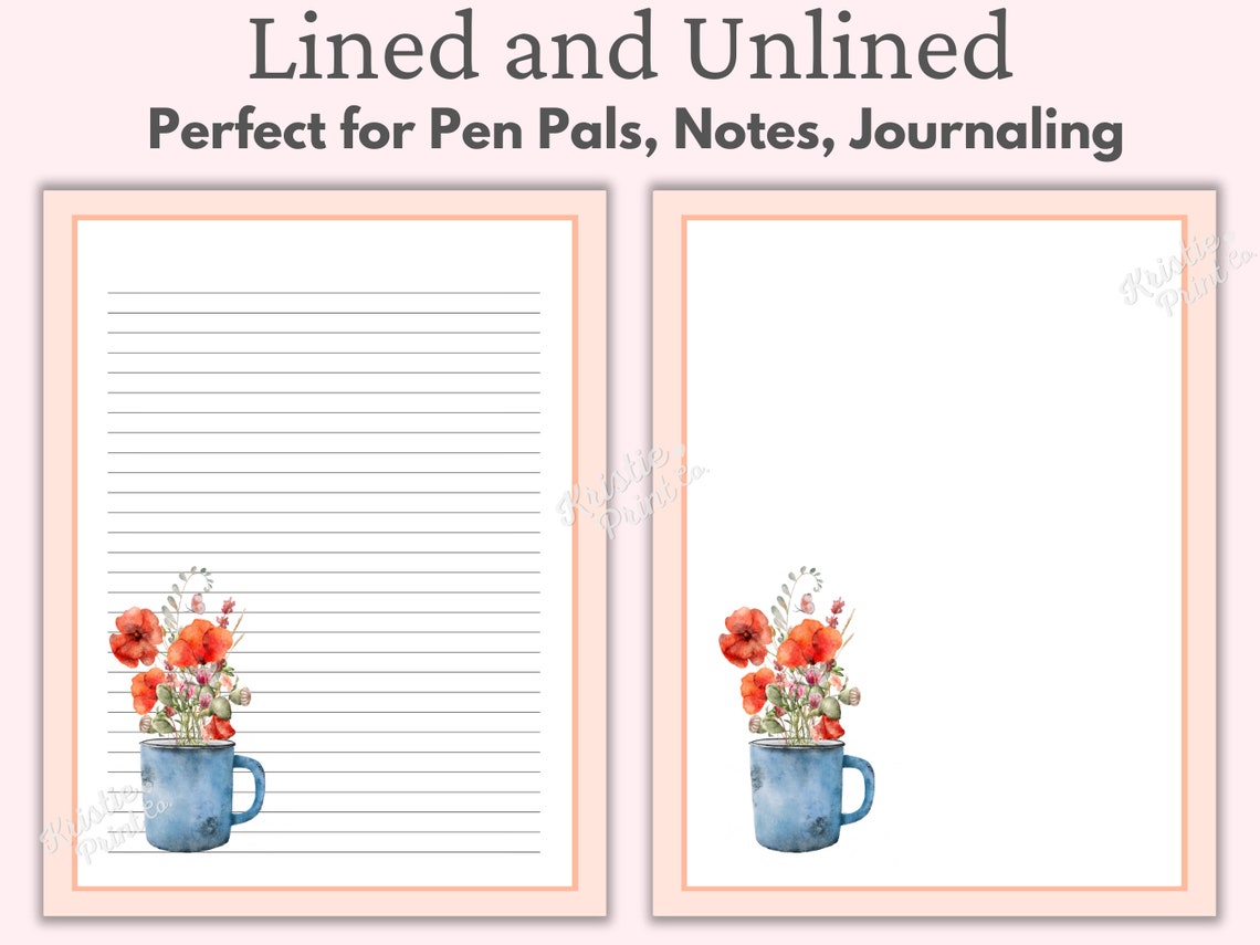 Poppy Stationery, Printable Lined Paper Bundle, Letter Writing Paper ...