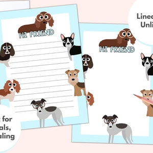 Dog Stationery for Kids, Printable Dog Stationary, Cute Kids Stationary, Dachshund, Boston ...