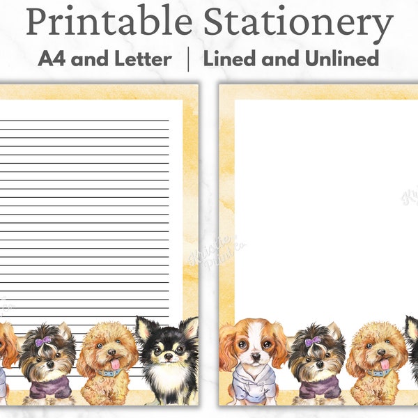 Dog Stationery, Puppy Stationary, Animal Stationery, Printable Stationery, Writing Paper Digital, Cute Lined Paper, Unlined, Notes Pages