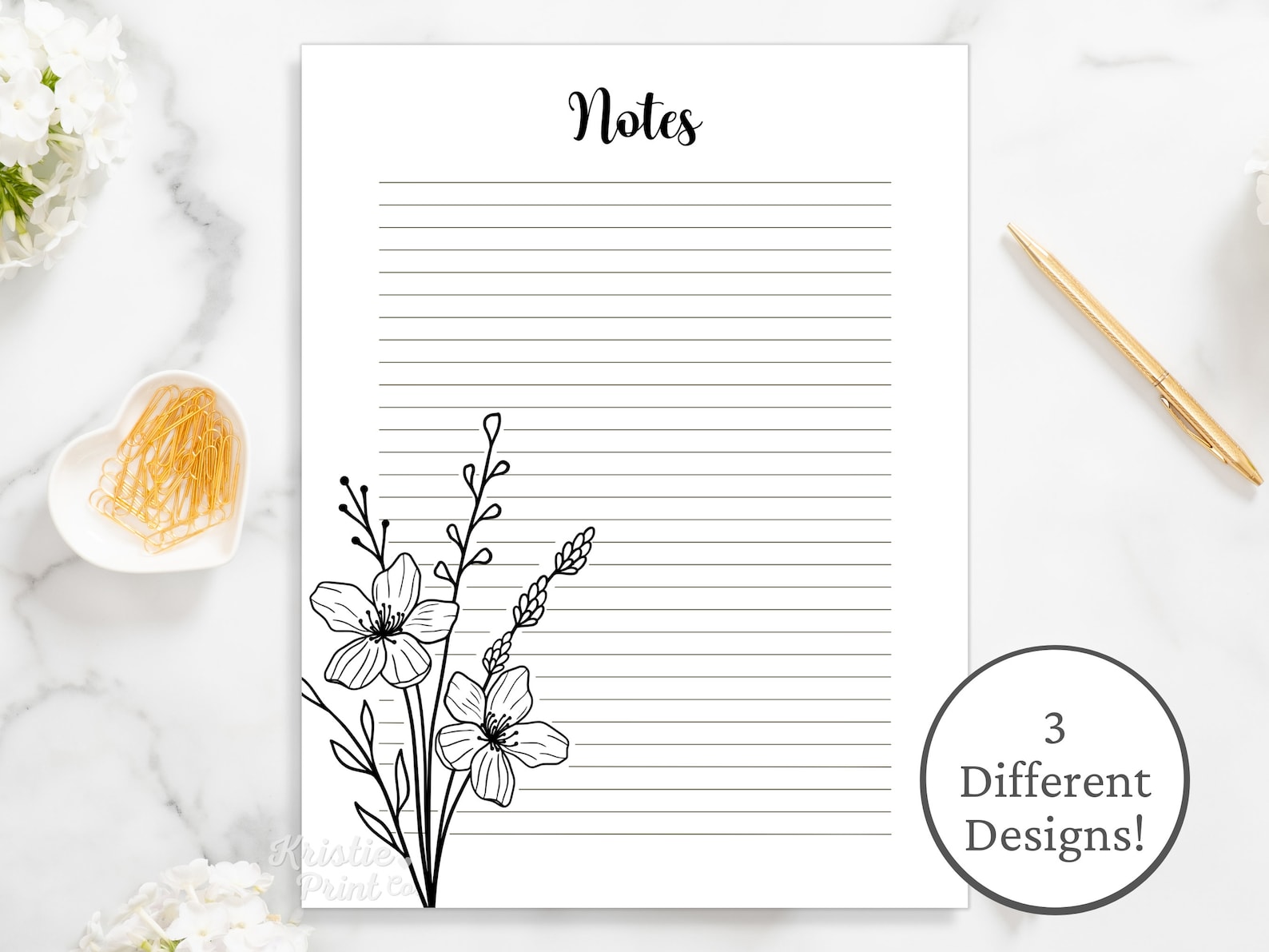 Printable Stationery Set Black and White Floral Lined Paper Etsy