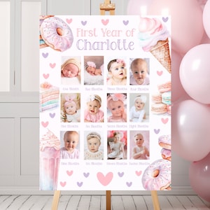 Un dulce año tablero de fotos dulce un cumpleaños hito cartel primer cumpleaños signo bebé primer año hito 1er cumpleaños niña linda SWE1