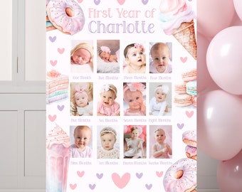 Un dulce año tablero de fotos dulce un cumpleaños hito cartel primer cumpleaños signo bebé primer año hito 1er cumpleaños niña linda SWE1