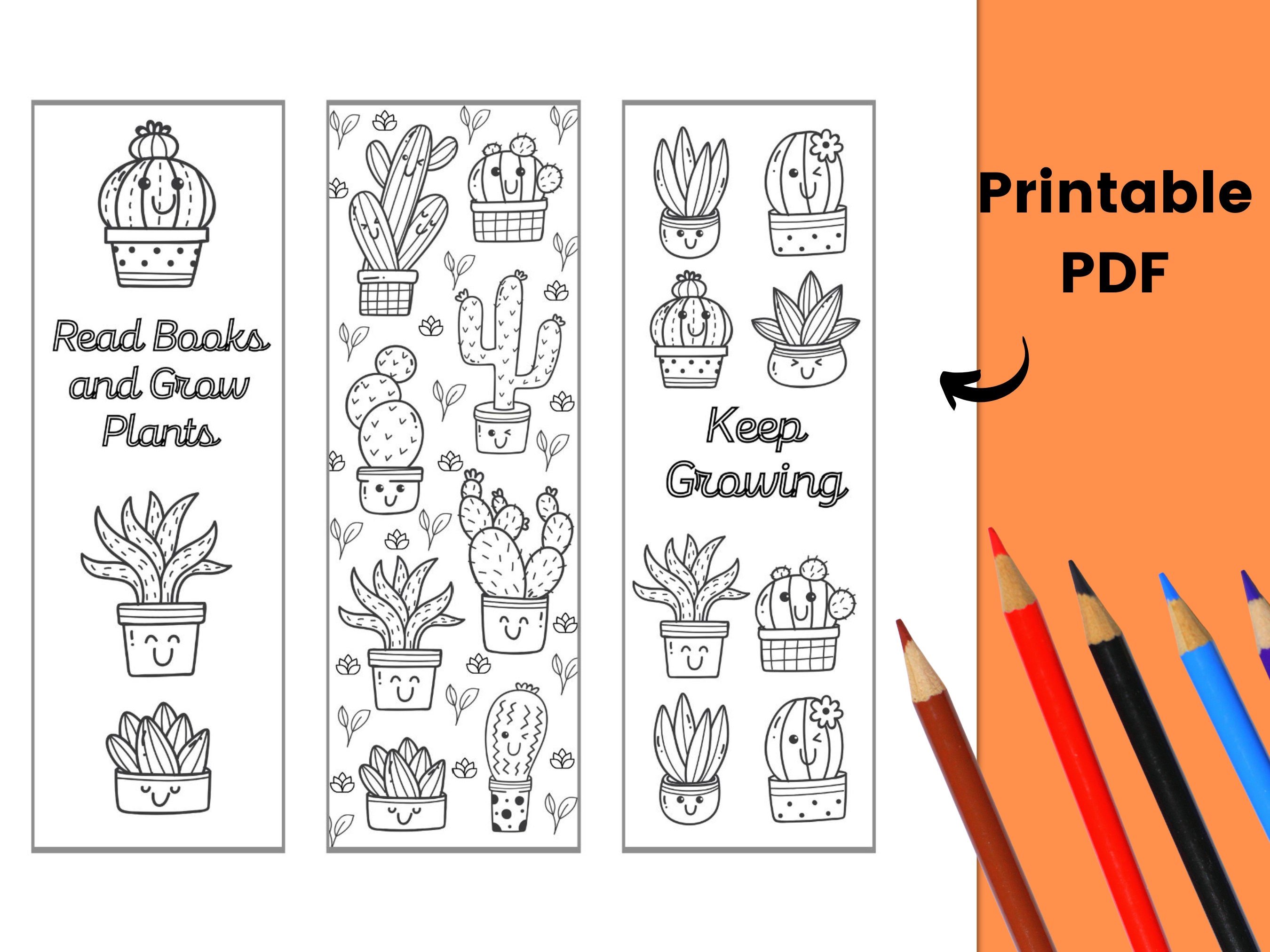 Printable Bookmarks to Color Houseplant Bookmark Cactus Etsy España