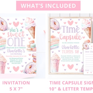 Sweet One Birthday Bundle Sweet One Party 1St Birthday Bundle Girl First Birthday Decor Editable Templates Ice Cream Donut Invitation SWE1 image 3