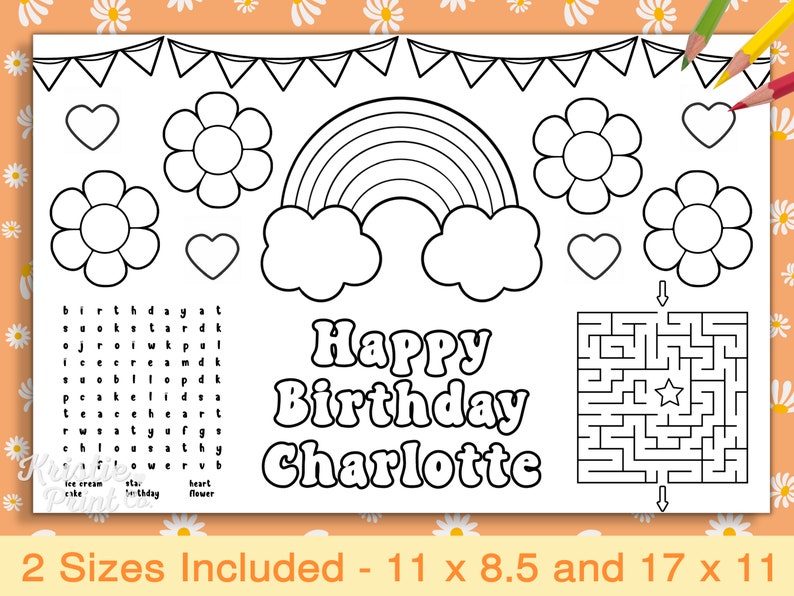 Custom Cute Coloring Page for Birthday, Retro Groovy Birthday Favors ...