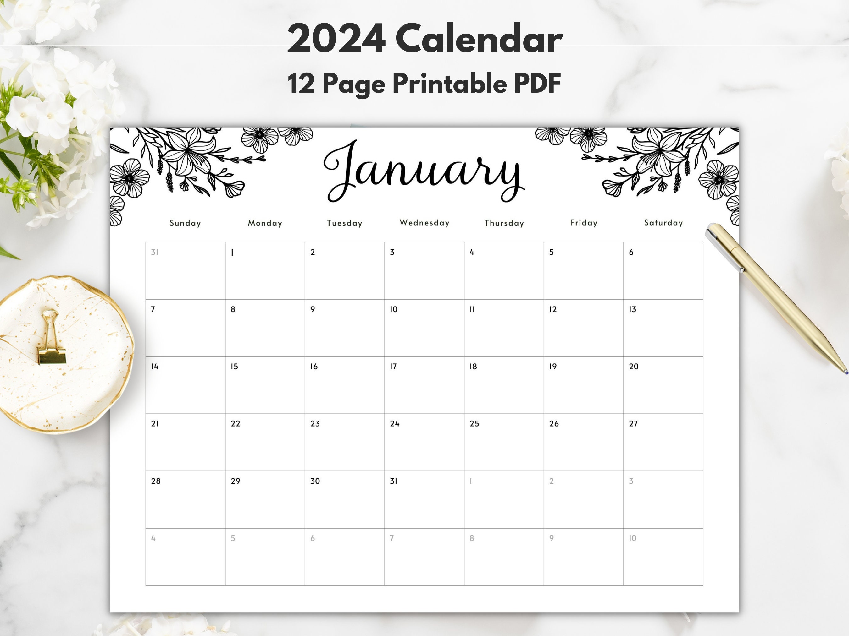 Boho Calendar 2025 Printable Black and White Calendar 2025 Calendar