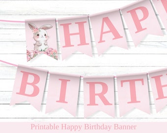 Bunny Birthday Banner Happy Birthday Banner Printable Birthday Bunting Girl 1st Birthday Girl Some Bunny Is One Bunny Party Decor BUNNY1