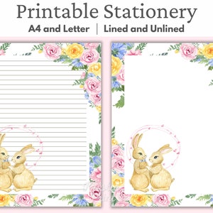 Conjunto estacionario de primavera, papelería de conejito de Pascua, lindo papel para escribir cartas, papelería Cottage Core, estacionario Shabby Chic, forrado, sin forro