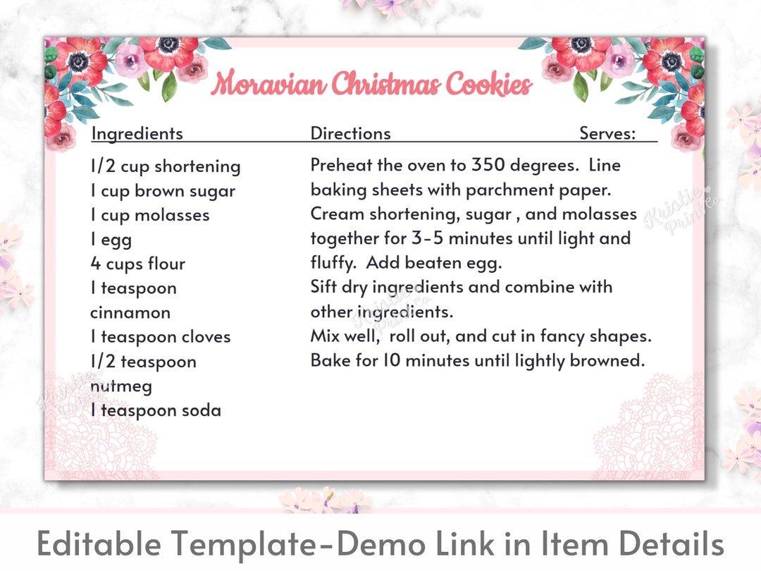 Editable Recipe Card Template, Recipe Card Printable, Personalized Recipe Cards, Floral Recipe ...