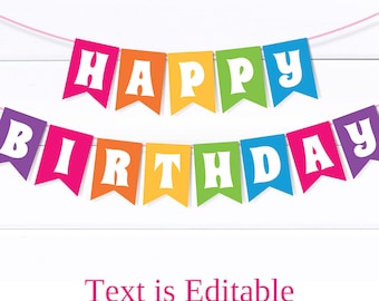 Happy Birthday Banner Rainbow Party Decor Colorful Birthday Garland Birthday Party Decor Rainbow Garland Printable Banner Personalized R123