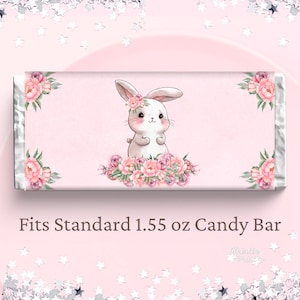 Bunny Candy Bar Wrappers Bunny Baby Shower Favors Birthday Party Girl Chocolate Bar Wrapper Easter Bunny Decoration First Birthday BUNNY1
