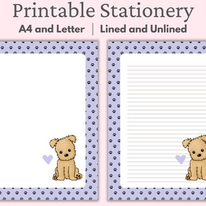 Puppy Stationair, Dierenbriefpapier, Afdrukbare briefpapier Hond, Afdrukbaar papier, Direct downloaden, Gevoerd, Ongevoerd, Schrijfpapier, Notitiepagina's