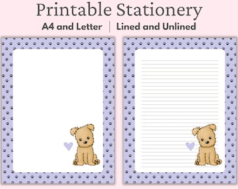 Puppy Stationary, Animal Stationery, Printable Stationery Dog, Printable Paper, Instant Download, Lined, Unlined, Writing Paper, Notes Pages