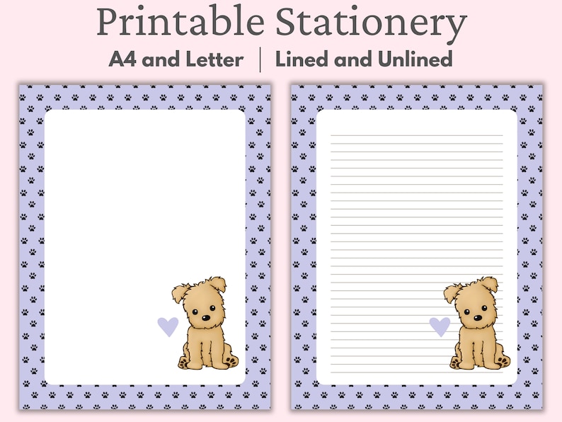 Puppy Stationary Animal Stationery Printable Stationery Dog | Etsy