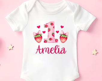 Strawberry First Birthday Bodysuit Strawberry Birthday Shirt Personalized 1st Birthday Gift Berry First Birthday Shirt Strawberry Shirt Baby