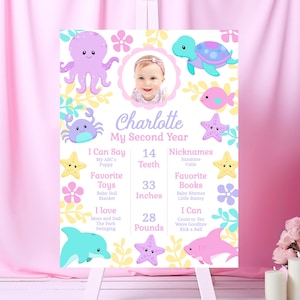 Bewerkbaar onder de zee mijlpaal bord Under The Sea Party mijlpaal poster Oneder de zee verjaardag mijlpalen 1e verjaardag poster schattig UNDE2